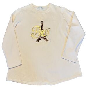 Le Pitta Women’s Cream Paris Lover Sweatshirt  Animal Print Metallic Gold Sz M